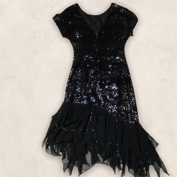 Vintage Oleg Cassini Black Silk and Sequin Dress Sz 8 - Picture 11 of 15